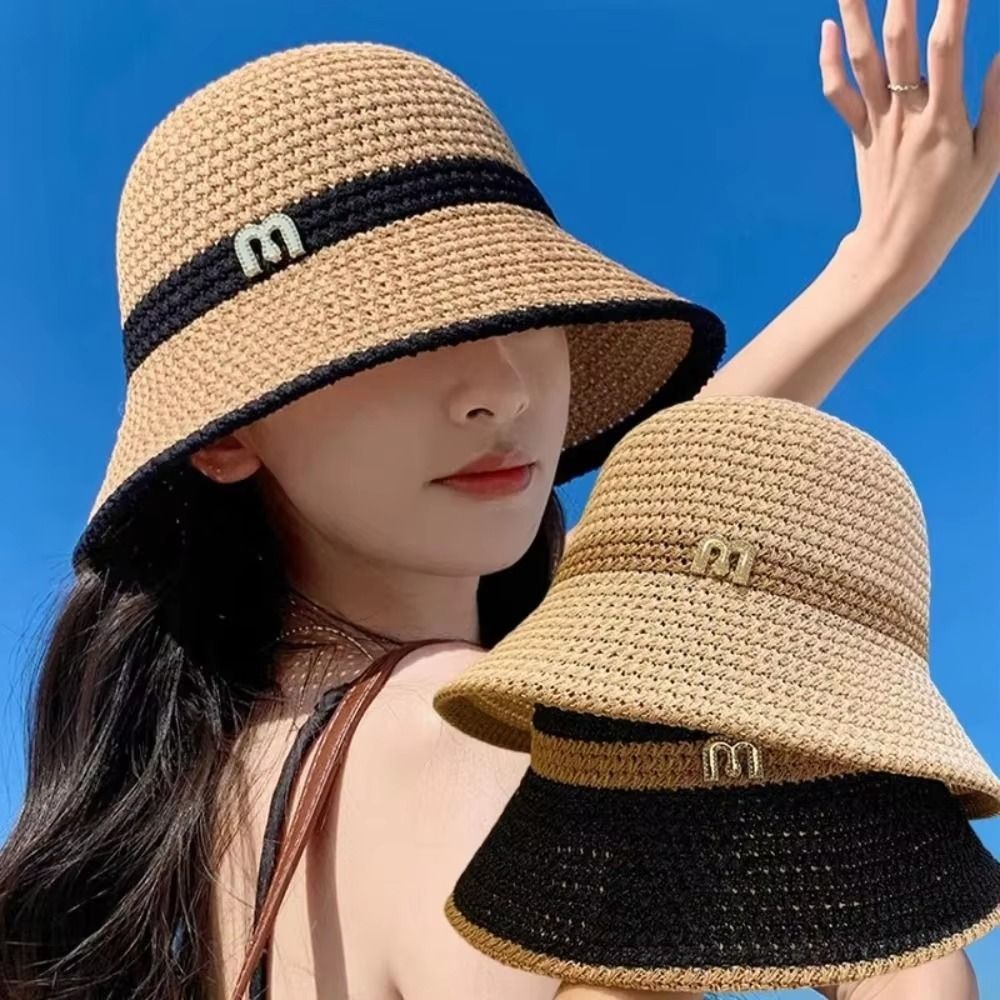 Bucket Hat Straw - Nefes alabilen zarif yay balıkçı şapkası