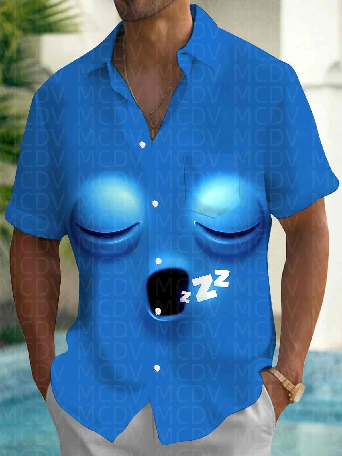 Shirt Camp Collar - Sevimli Desenli Erkek Hawaii Gömleği Esnek