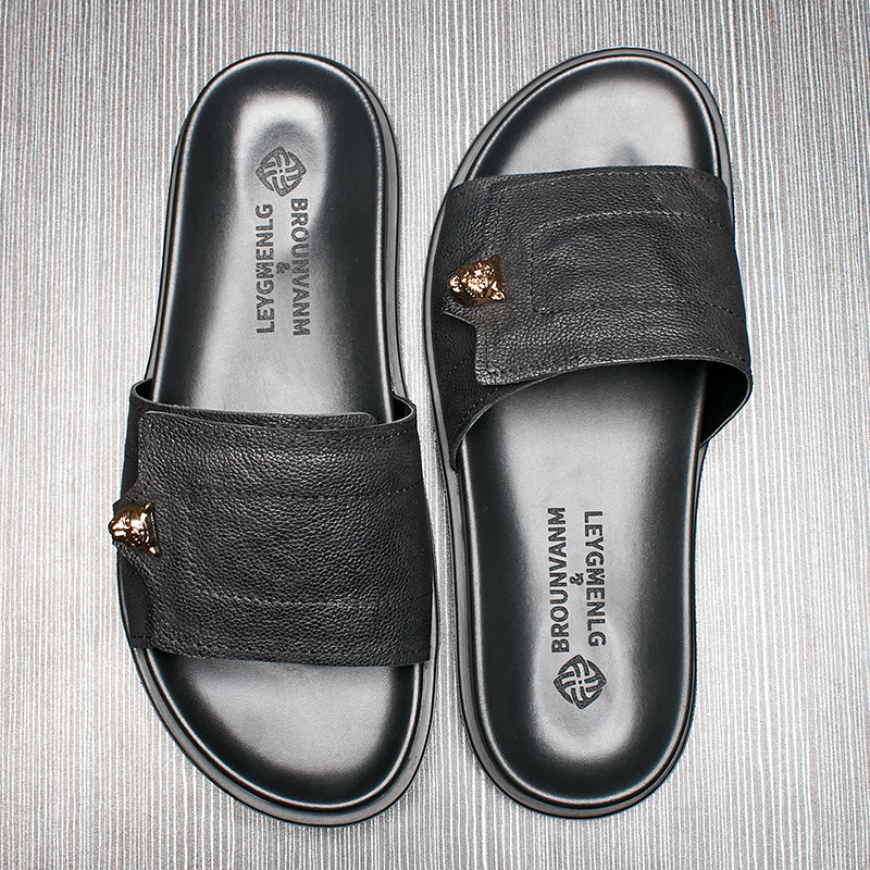 Flip Flop Leather Men - 2025 yeni hakiki deri terlik Metal